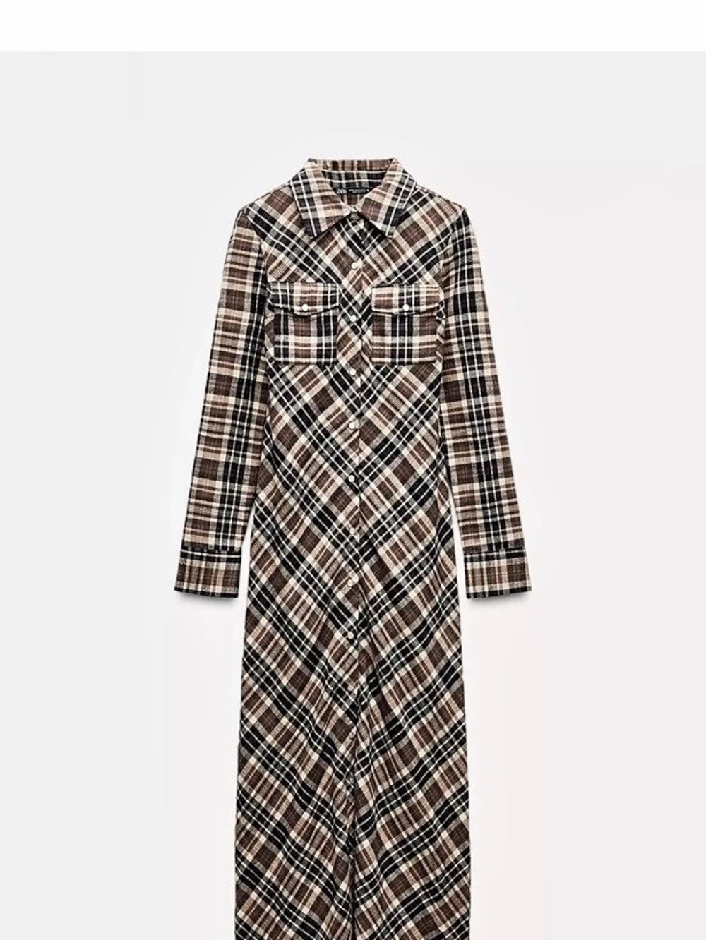Zara Plaid Maxi Shirt Dress in Brown & Black